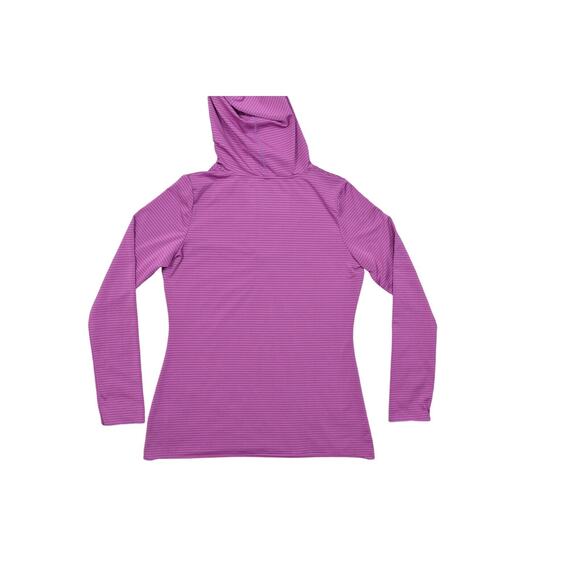 prAna Pink Pullover Hoodie - Polyester, L, V Neck Stretch Long Sleeve Striped - Picture 2 of 7